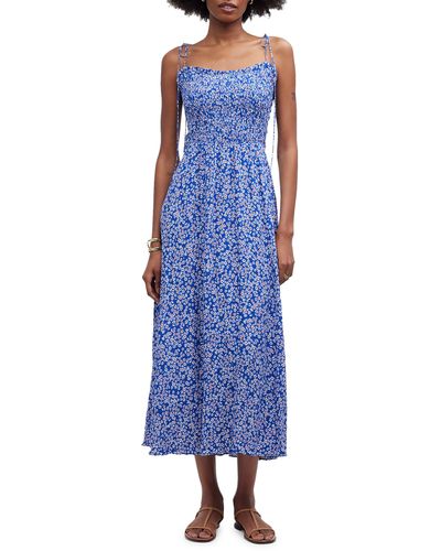 Madewell Floral Smocked Tie Strap Dress - Blue