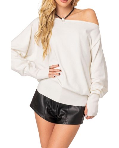 Edikted Off The Shoulder Oversize Sweater - White