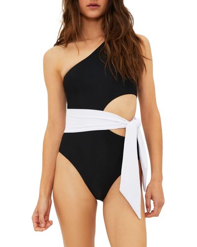 Beach Riot Carlie Cutout One-shoulder Tie Waist One-piece Swimsuit - Black