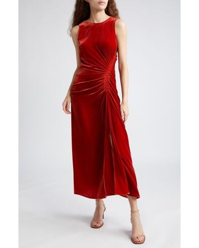 Ulla Johnson Cornelia Side Ruched Velvet Gown - Red