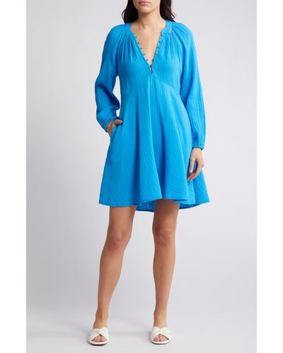 Xirena Xírena Lucinda Long Sleeve Cotton Gauze Minidress - Blue