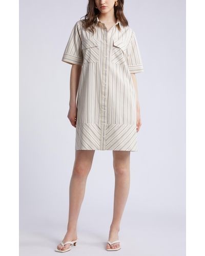 Nordstrom Stripe A-line Shirtdress - Natural