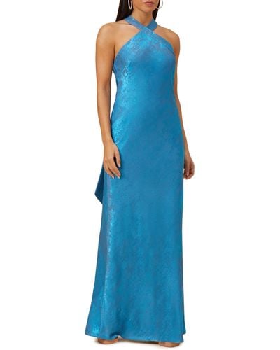 Adrianna Papell Foil Sleeveless Chiffon Gown - Blue