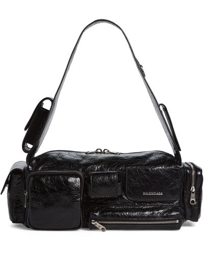 Balenciaga Small Superbusy Crinkle Leather Sling Bag - Black