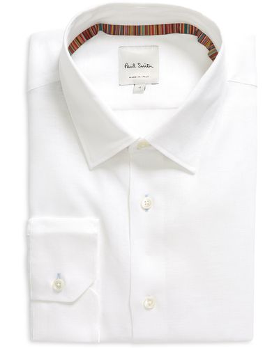 Paul Smith Tailored Fit Linen Dress Shirt - White
