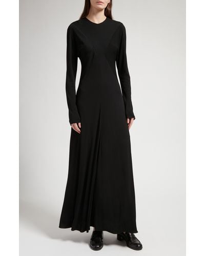 The Row Venusia Long Sleeve Paneled Maxi Dress - Black