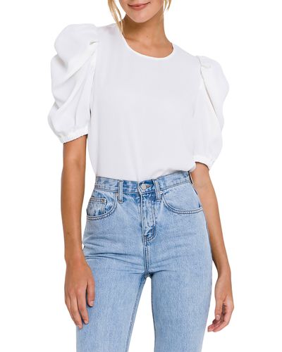 English Factory Puff Sleeve Top - Blue