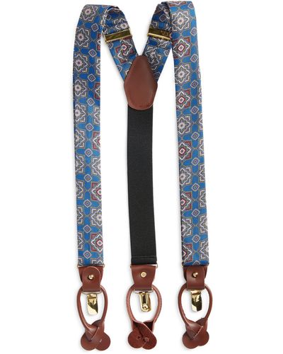CLIFTON WILSON Silk Medallion Suspenders - Blue