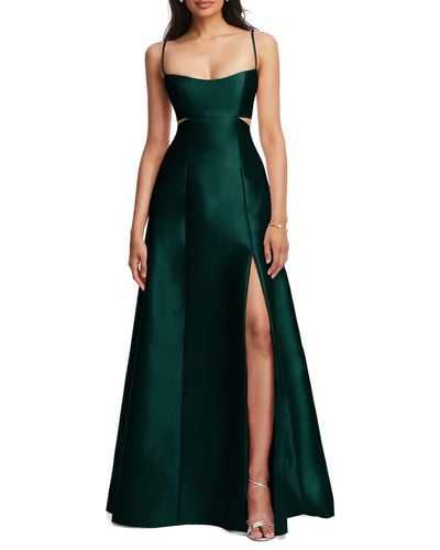 Alfred Sung Cutout Satin Gown - Green