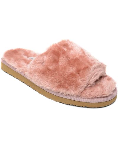 Minnetonka Faux Fur Slide Slipper - Pink