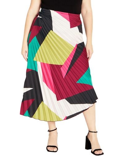 City Chic Amaya Print Pleated Satin Maxi Skirt - Multicolor