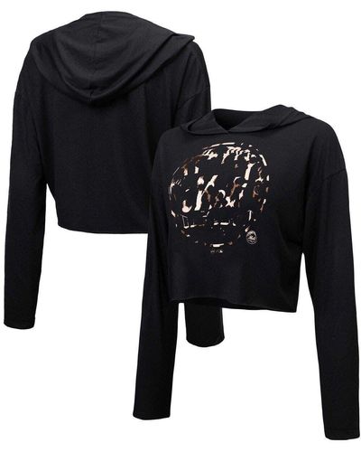 Majestic Threads New York Mets Leopard Cropped Hoodie At Nordstrom - Black