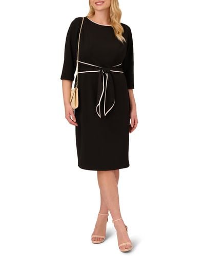 Adrianna Papell Tipped Tie Waist Crepe Dress - Black
