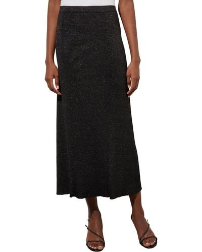 Ming Wang Shimmer Rib Knit Midi Skirt - Black