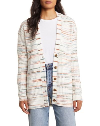 Caslon Caslon(r) Space Dye V-neck Rib Cardigan - White