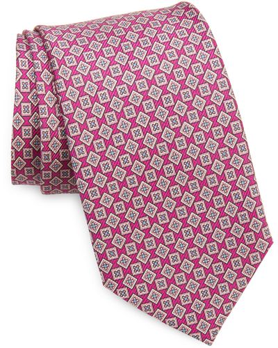 David Donahue Neat Medallion Silk Tie - Pink