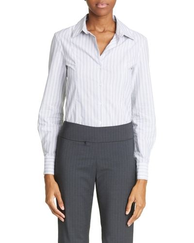 Paloma Wool Line Stripe Bishop Sleeve Cotton Button-up Shirt - White