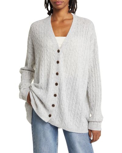 Reformation Giusta Cable Knit Oversize Cashmere Cardigan - White
