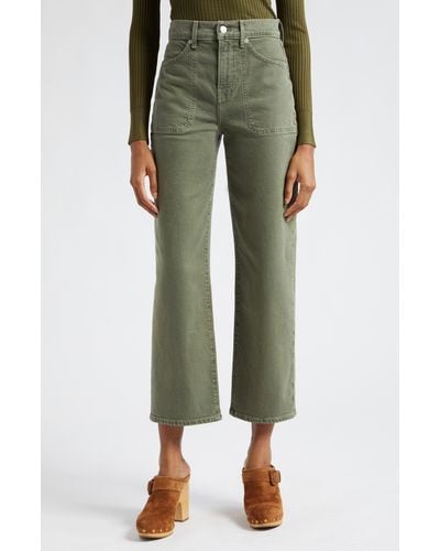 Veronica Beard Crosbie High Waist Crop Wide Leg Jeans - Green