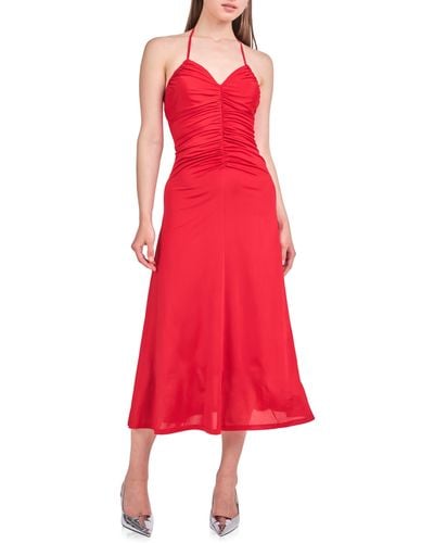 Endless Rose Ruched Halter Midi Dress - Red