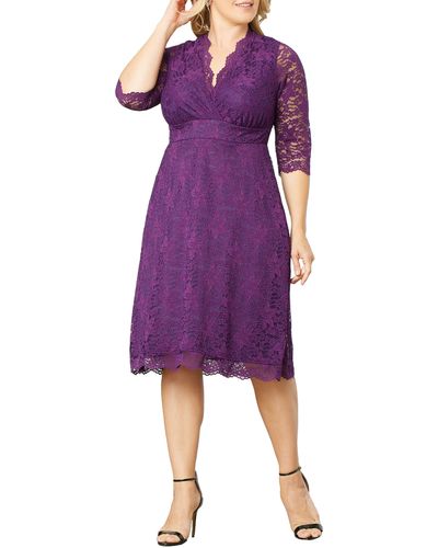 Kiyonna Scalloped Boudoir Lace Sheath Dress - Purple