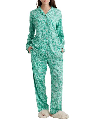 Papinelle Sophia Paisley Print Brushed Jersey Pajamas - Green