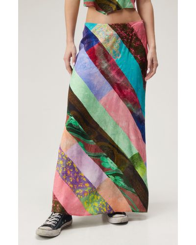 Nasty Gal Patchwork Print Satin Maxi Skirt - Multicolor