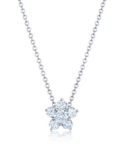 Kwiat Diamond Cluster Flower Pendant Necklace - Blue