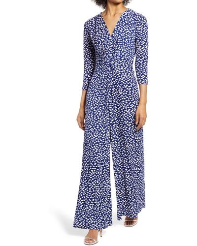 Harper Rose Abstract Dot Long Sleeve Jumpsuit - Blue
