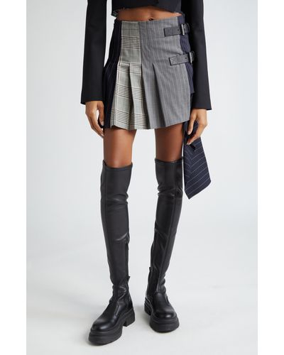 Monse Patchwork Pleated Wool & Cotton Blend Miniskirt - Black