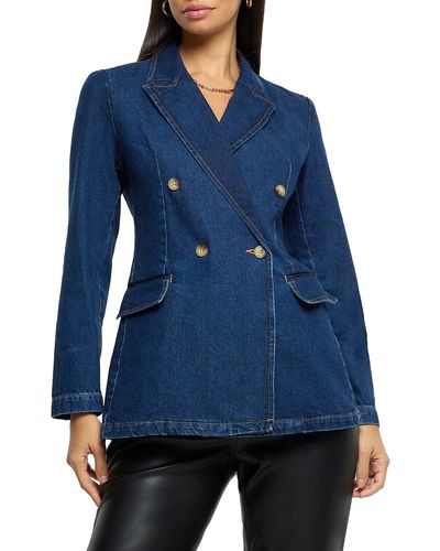 River Island Fitted Double Breasted Blazer At Nordstrom - Blue