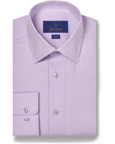 David Donahue Slim Fit Micro Dobby Cotton Dress Shirt - Purple