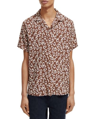 Scotch & Soda Trim Fit Abstract Floral Short Sleeve Button-up Shirt - Multicolor