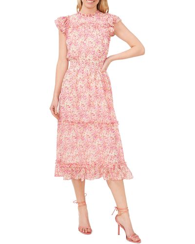 Cece Floral Ruffle Midi Dress - Pink