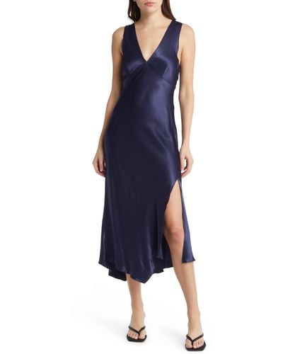 Rails Monique Sleeveless Asymmetric Hem Satin Dress - Blue