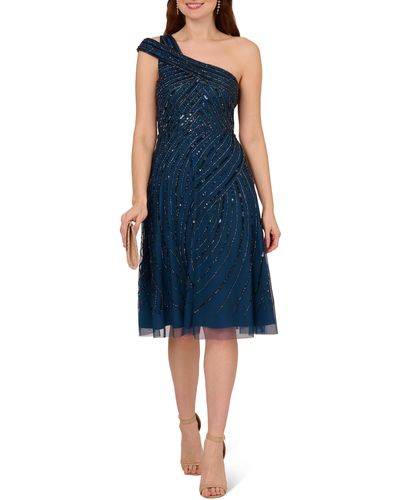 Adrianna Papell Beaded One-shoulder Dress - Blue