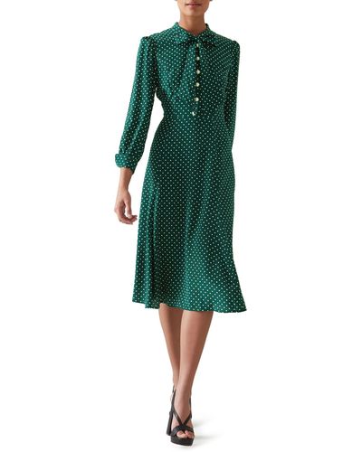LK Bennett Mortimer Polka Dot Long Sleeve Silk Dress - Green