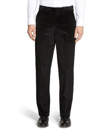 Berle Flat Front Classic Fit Corduroy Pants - Black