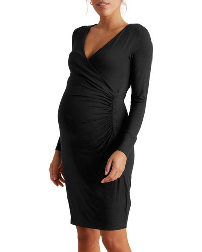 A Pea In The Pod Long Sleeve Faux Wrap Maternity Dress - Black