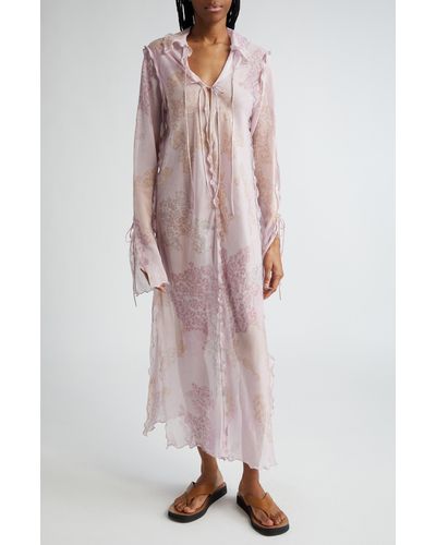 Acne Studios Midsummer Floral Semisheer Ruffle Cotton & Silk Caftan - Pink