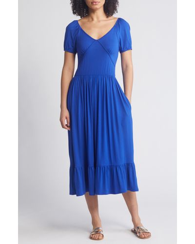 Loveappella Short Sleeve Midi Dress - Blue