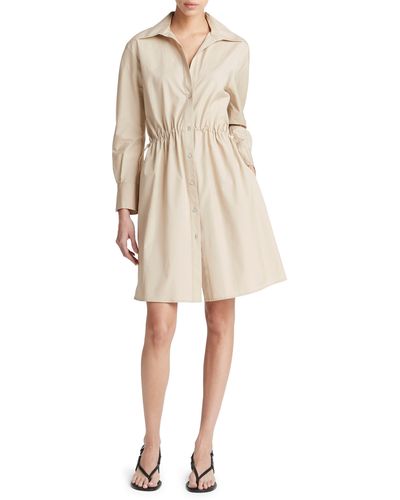 Vince Drawcord Ruched Long Sleeve Cotton Shirtdress - Natural