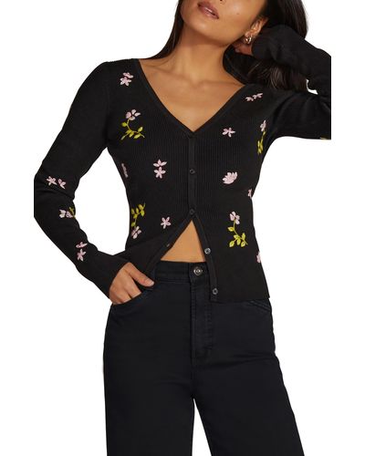 FAVORITE DAUGHTER The Captivating Embroidered Rib Cardigan - Black