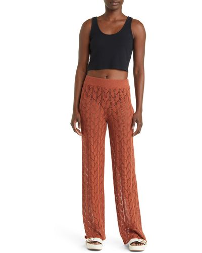 TOPSHOP Knitted Open Stitch Pants - Red