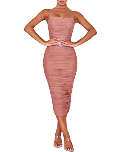 House Of Cb Sirene Ruched Mesh Dress - Red