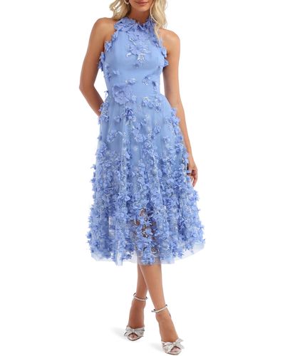 HELSI Camilla Floral Appliqué Halter Midi Dress - Blue
