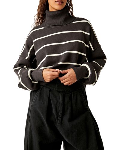 Free People Paulie Stripe Turtleneck Sweater - Black