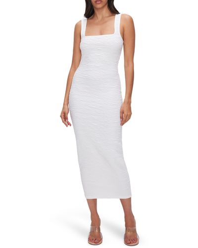 GOOD AMERICAN Textured Scrunchie Midi Dress - White