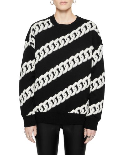 Rebecca Minkoff Mara Chain Link Stripe Merino Wool Sweater - Black