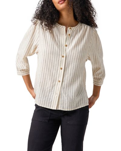 Sanctuary Stripe Linen Blend Button-up Shirt - White